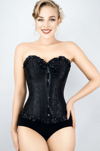 Corset Story A3079 Black Brocade Sweetheart Corset With Ruffle Trim