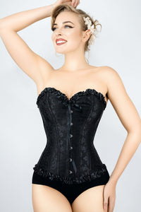 Corset Story A3079 Black Brocade Sweetheart Corset With Ruffle Trim