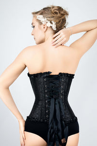 Corset Story A3079 Black Brocade Sweetheart Corset With Ruffle Trim