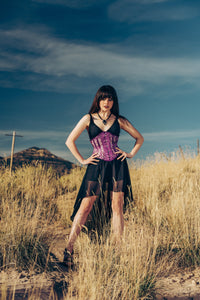 Corsé bajo el pecho morado con paneles de encaje y malla Underbust