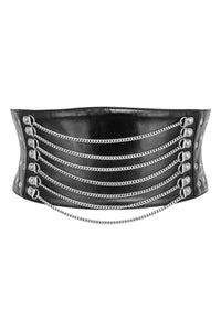 Cinturón inspirado en un corsé de PVC negro mate con cadenas