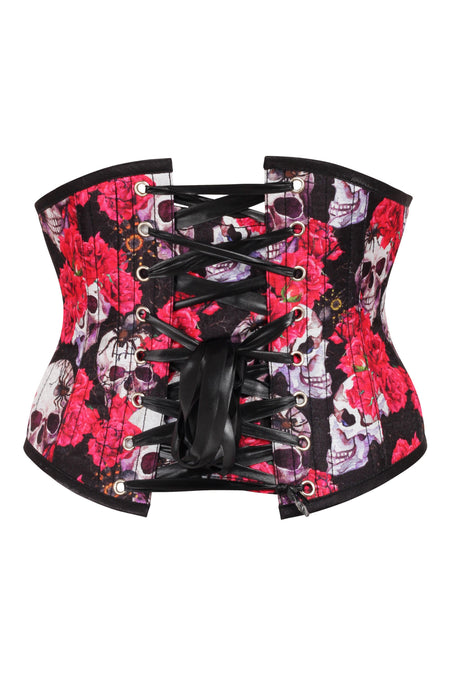 Waspie con estampado de flores y calavera con cremallera frontal