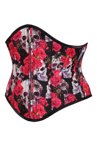 Waspie con estampado de flores y calavera con cremallera frontal