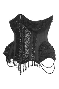 Elegant Gothic Black Sequin Corset with Beaded Chains