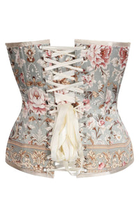 Vintage Floral Brocade Overbust Corset – Pastel Blue & Blush Peony
