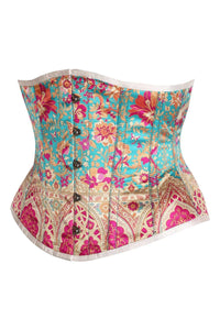 Persian Garden Underbust Corset – Turquoise & Fuchsia Brocade Elegance