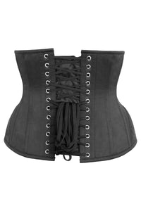 Busto negro con panel de cadera de brocado en contraste y dobladillo curvado Underbust