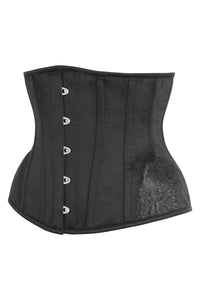 Busto negro con panel de cadera de brocado en contraste y dobladillo curvado Underbust