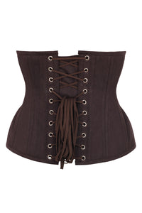 Faja reductora en sarga de algodón espresso - dobladillo curvado y paneles en cadera Underbust