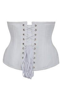 Faja de cintura Underbust en sarga de algodón blanca - dobladillo curvado y paneles en la cadera