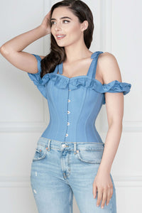 Sobrevesta de algodón azul aciano con mangas y tirantes Overbust