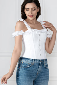 Corset Story FTS022 White Cotton Overbust With Sleeves And Shoulder Straps