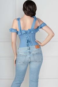 Sobrevesta de algodón azul aciano con mangas y tirantes Overbust