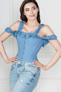 Sobrevesta de algodón azul aciano con mangas y tirantes Overbust