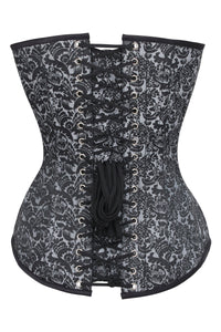 Corsé largo de brocado plateado con perforaciones en la cadera