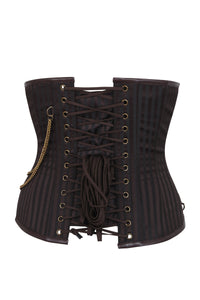 Bajo pecho Steampunk de rayas marrones con detalle cubierto de casquillo de acero y cadena de bolsillo Underbust
