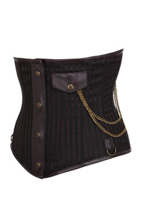 Bajo pecho Steampunk de rayas marrones con detalle cubierto de casquillo de acero y cadena de bolsillo Underbust
