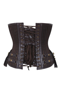 Capitana Steampunk de rayas marrones bajo pecho con bolsillos Underbust