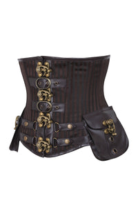 Capitana Steampunk de rayas marrones bajo pecho con bolsillos Underbust