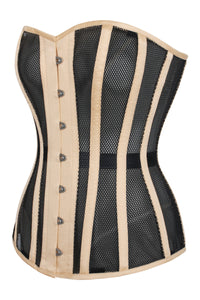 Corsé largo de malla beige para domar la cintura Overbust