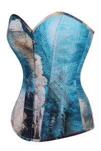 Corset Story MY-602 Abstract Brushed Opal Blue and Sand Overbust Corset