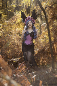 Top corsé de manga larga con encaje rosa empolvado