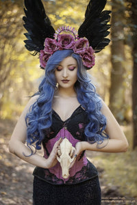 Top corsé de manga larga con encaje rosa empolvado