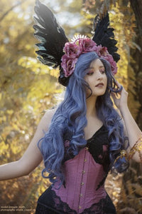 Top corsé de manga larga con encaje rosa empolvado