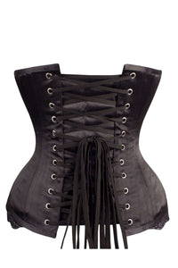 Tanga de satén negro con lazo y encaje Underbust