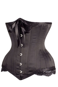 Tanga de satén negro con lazo y encaje Underbust