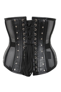 Corsé negro con cremallera frontal de malla y PVC Underbust
