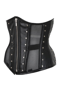 Corsé negro con cremallera frontal de malla y PVC Underbust