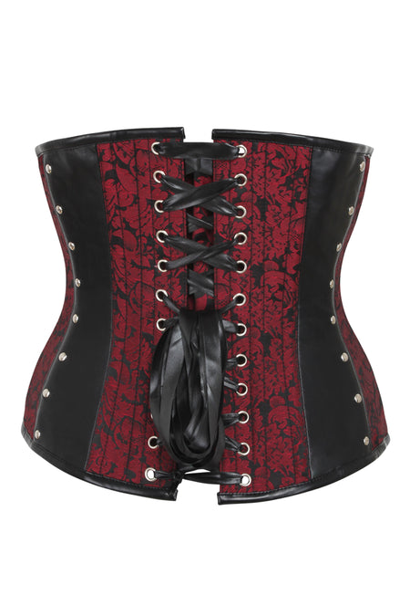 Brocado rojo y peto de PVC con cierre delantero y trasero Underbust