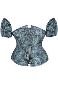 Corsé sobre pecho estampado azul con mangas desmontables Overbust