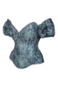 Corsé sobre pecho estampado azul con mangas desmontables Overbust