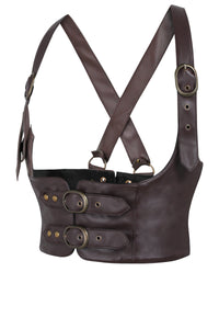 Corsé de arnés de piel sintética marrón Underbust