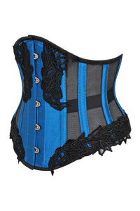 Corsé azul con paneles de malla negros Underbust