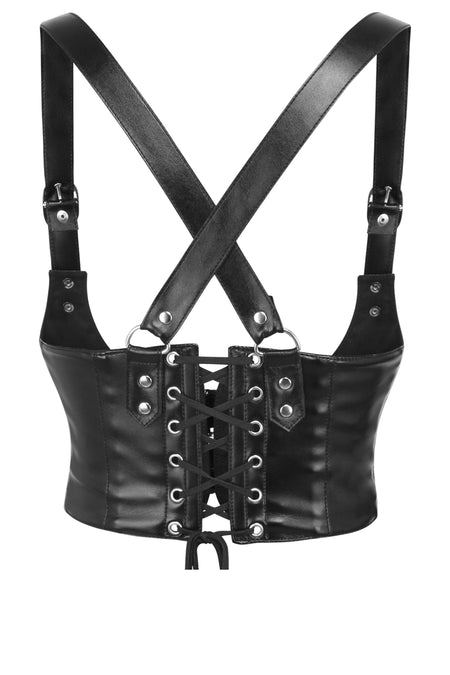 Arnés negro de piel sintética inspirado en un corsé Underbust