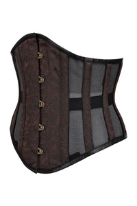 Corsé bajo pecho brocado marrón con paneles de malla Underbust
