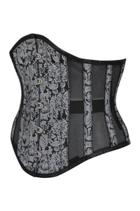 Corsé bajo pecho brocado plateado con paneles de malla Underbust