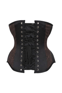 Corsé Steampunk marrón y negro con busto de acero y gancho giratorio Underbust