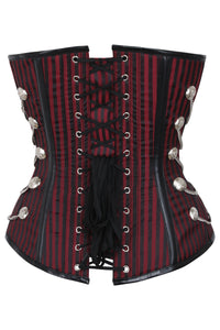 Sobrepantalón Steampunk a rayas rojas y negras con ganchos y cadenas oscilantes Overbust