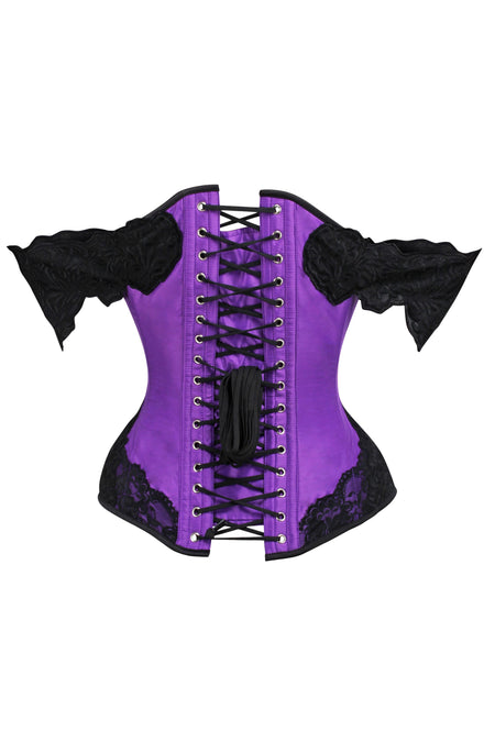 Top corsé largo morado con manga casquillo de encaje
