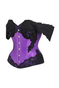 Top corsé largo morado con manga casquillo de encaje