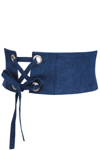 Cinturón estilo corsé de chambray azul violeta