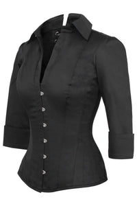 Corset Story SST025 Black Cotton Corset Shirt