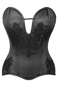 Corset Story WTS947 Black Satin Lace Applique Overbust Corset