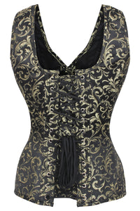 Brocado dorado Cuello en V Cintura Faja Con Tirantes Overbust