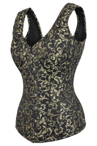Brocado dorado Cuello en V Cintura Faja Con Tirantes Overbust