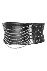 Cinturón inspirado en un corsé de PVC negro mate con cadenas